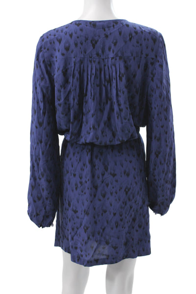 Rebecca Taylor Women Blouson Animal Print Silk Long Sleeve Dress Size 12