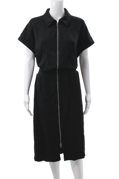 Varley Women Shirt Dress Black Collared Short Sleeve Knee Viscose Size 1X