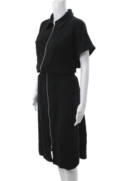 Varley Women Shirt Dress Black Collared Short Sleeve Knee Viscose Size 1X