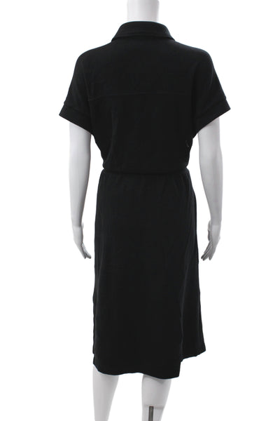 Varley Women Shirt Dress Black Collared Short Sleeve Knee Viscose Size 1X