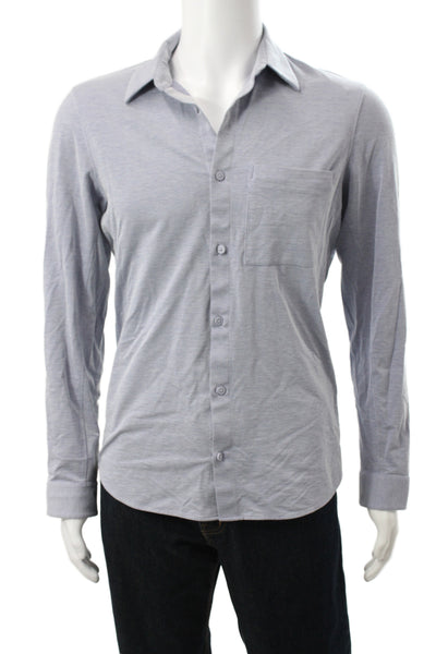 Lululemon Mens Button Front Long Sleeve Collared Pocket Shirt Blue Size Medium