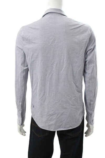 Lululemon Mens Button Front Long Sleeve Collared Pocket Shirt Blue Size Medium