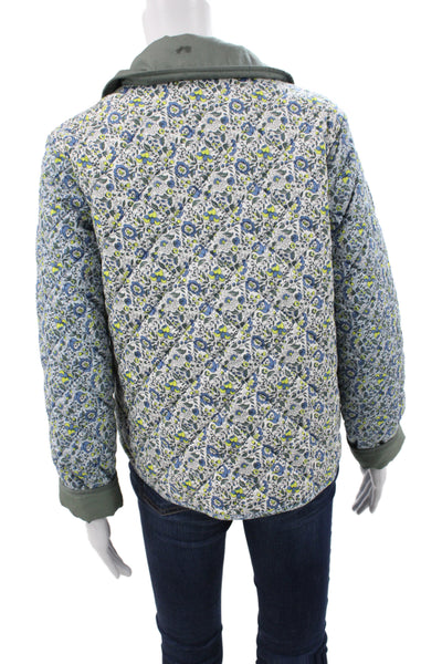 Boden Women Quilted Floral Cotton Blue Jacket Button Front Size 2