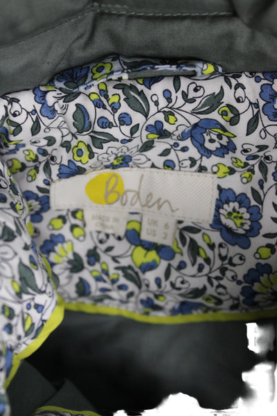 Boden Women Quilted Floral Cotton Blue Jacket Button Front Size 2