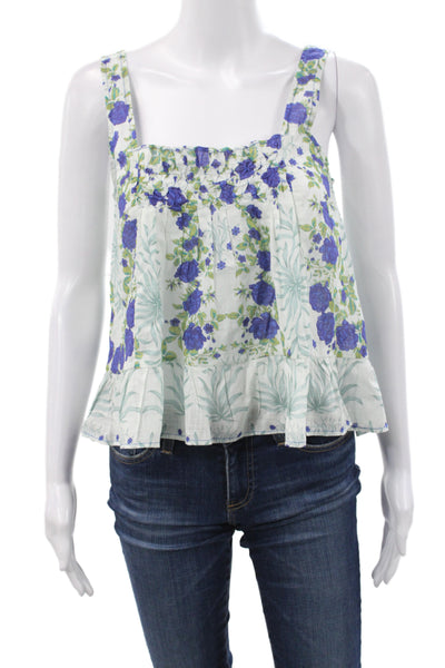 Maeve Anthropologie Women Camisole Blue Floral Square Neck Cotton Size 2XS