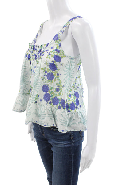 Maeve Anthropologie Women Camisole Blue Floral Square Neck Cotton Size 2XS