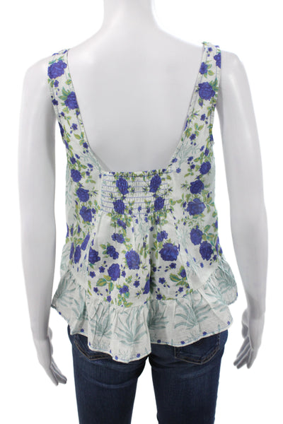 Maeve Anthropologie Women Camisole Blue Floral Square Neck Cotton Size 2XS