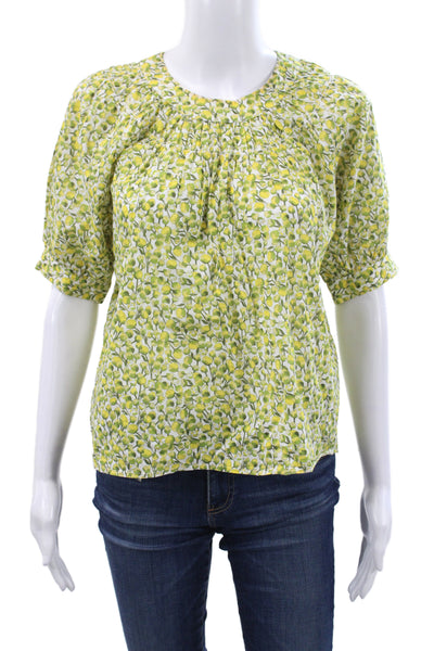 J Crew Womens Green Liberty Floral Round Neck Short Sleeve Blouse Size 2XS