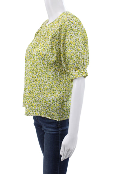 J Crew Womens Green Liberty Floral Round Neck Short Sleeve Blouse Size 2XS