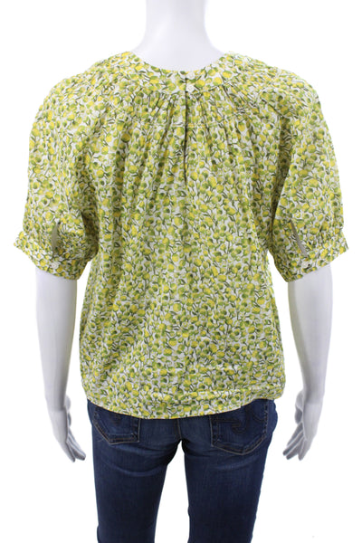 J Crew Womens Green Liberty Floral Round Neck Short Sleeve Blouse Size 2XS