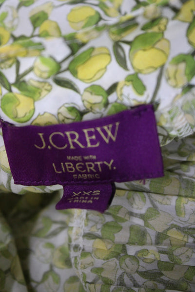 J Crew Womens Green Liberty Floral Round Neck Short Sleeve Blouse Size 2XS
