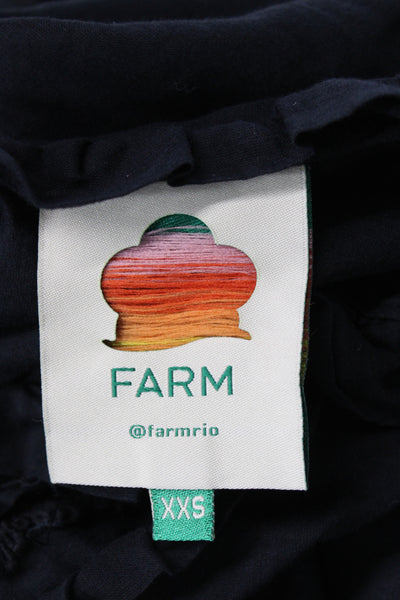 Farm Rio Women Cropped Blouse Black Collared 3/4 Sleeve Cotton Size 2XS