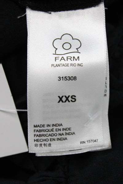 Farm Rio Women Cropped Blouse Black Collared 3/4 Sleeve Cotton Size 2XS