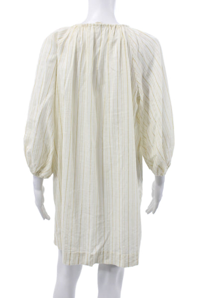 Unsubscribed Womens Shift Dress Ivory Striped V-Neck Tie 3/4 Sleeve Size 2XS