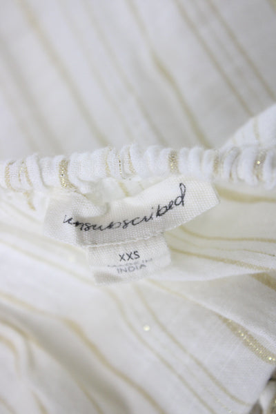 Unsubscribed Womens Shift Dress Ivory Striped V-Neck Tie 3/4 Sleeve Size 2XS
