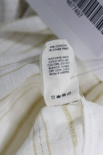 Unsubscribed Womens Shift Dress Ivory Striped V-Neck Tie 3/4 Sleeve Size 2XS