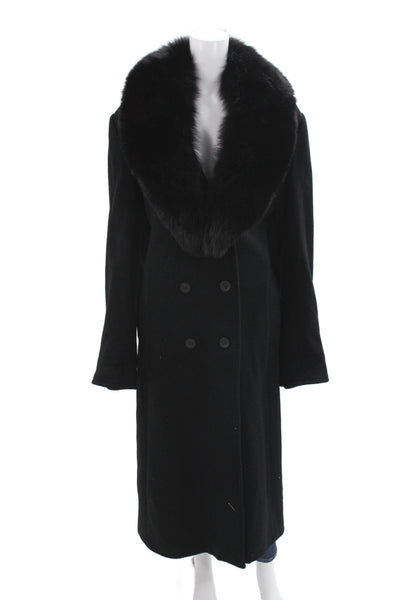 Designer Womens Black Lambswool Overcoat Button Plus Size 18