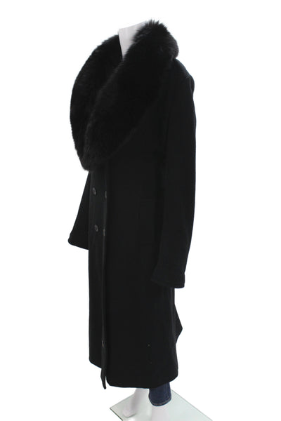 Designer Womens Black Lambswool Overcoat Button Plus Size 18