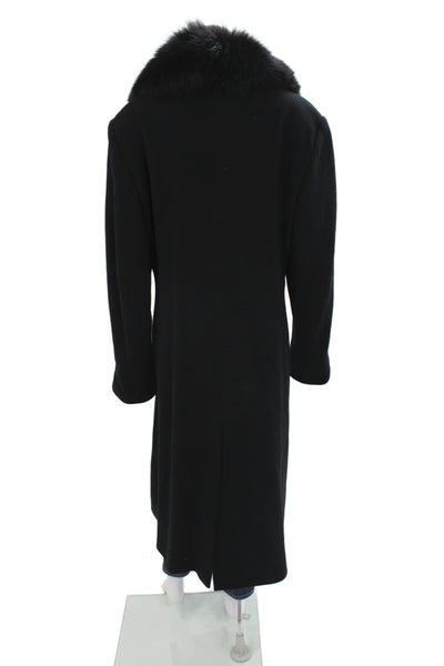 Designer Womens Black Lambswool Overcoat Button Plus Size 18