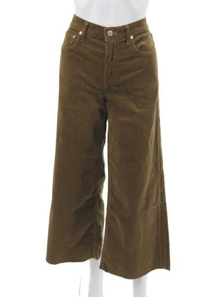 Citizens of Humanity Women Cropped Brown Pants Button Solid Cotton Size 27
