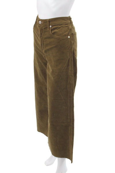 Citizens of Humanity Women Cropped Brown Pants Button Solid Cotton Size 27