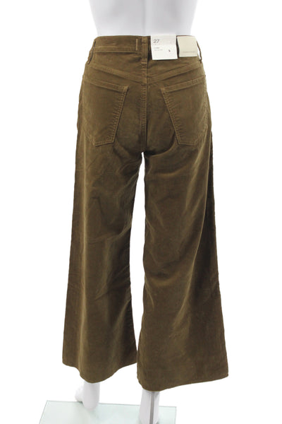 Citizens of Humanity Women Cropped Brown Pants Button Solid Cotton Size 27