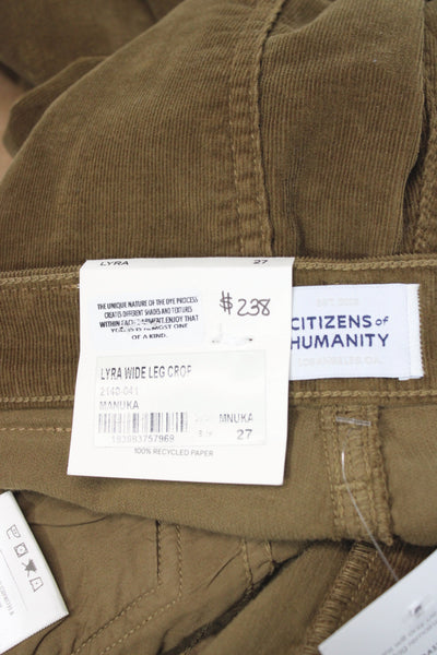 Citizens of Humanity Women Cropped Brown Pants Button Solid Cotton Size 27
