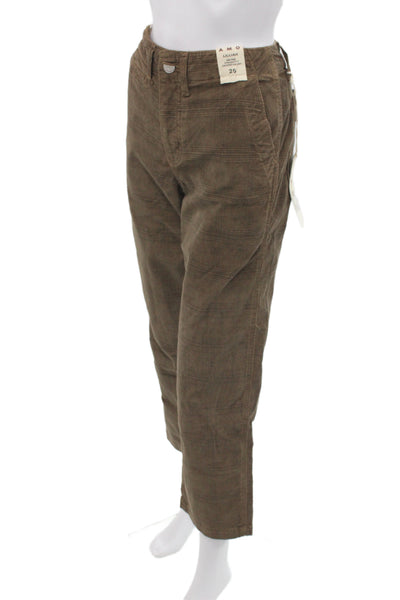 Amo Women Cropped Plaid Cotton Pants Brown Size 26