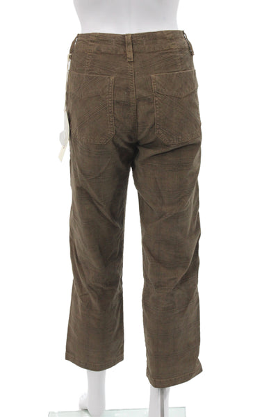 Amo Women Cropped Plaid Cotton Pants Brown Size 26