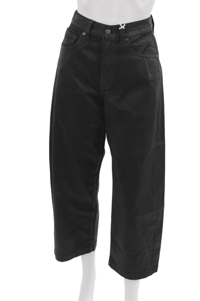 AG Womens Cropped Black Cotton Jeans Button Size 25