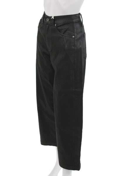 AG Womens Cropped Black Cotton Jeans Button Size 25