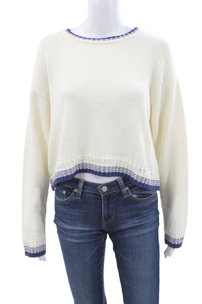 Central Park West Womens Ivory Striped Long Sleeve Pullover Sweater Size M