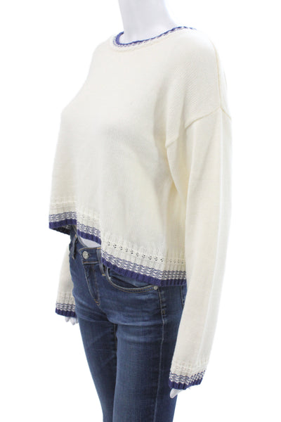 Central Park West Womens Ivory Striped Long Sleeve Pullover Sweater Size M