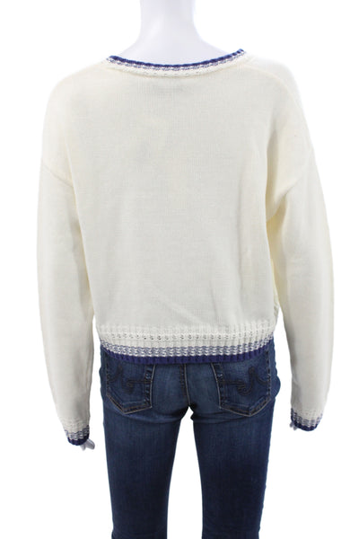 Central Park West Womens Ivory Striped Long Sleeve Pullover Sweater Size M