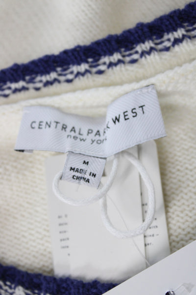 Central Park West Womens Ivory Striped Long Sleeve Pullover Sweater Size M