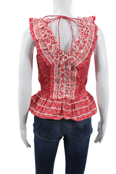 Love The Label Womens Pink Floral V Neck Tie Camisole Blouse Cotton Size S