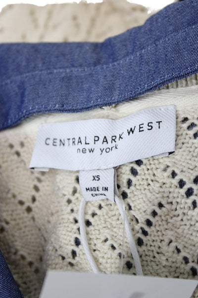 Central Park West Women Ivory Argyle Sleeveless Cotton Collared Vest Size XS