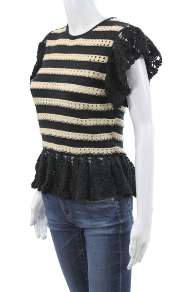 Rails Womens Boho Striped Pullover Sweater Black Short Sleeve Round Neck Size S