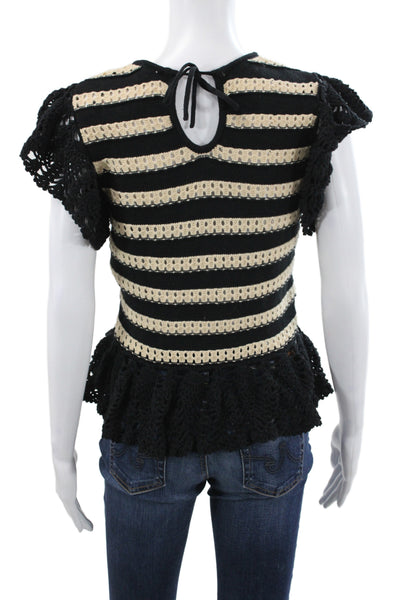 Rails Womens Boho Striped Pullover Sweater Black Short Sleeve Round Neck Size S