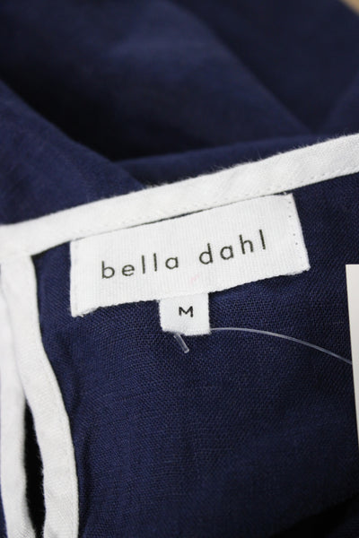 Bella Dahl Women Basic Linen Sleeveless Tank Blue Round Neck Button Size M