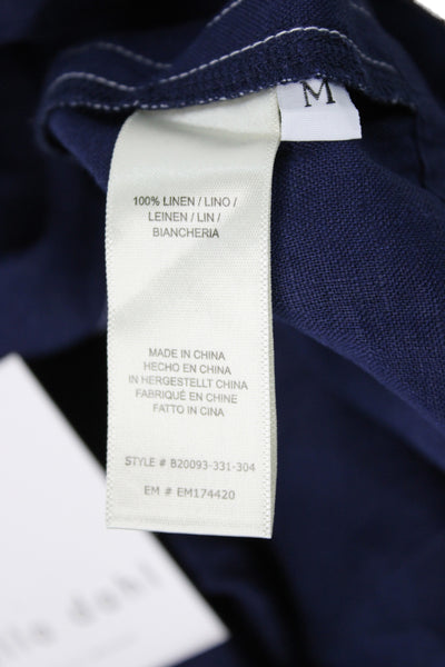 Bella Dahl Women Basic Linen Sleeveless Tank Blue Round Neck Button Size M
