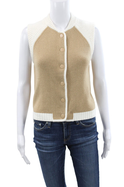 Central Park West Womens Sleeveless Mock Neck Sweater Vest Beige Size XS