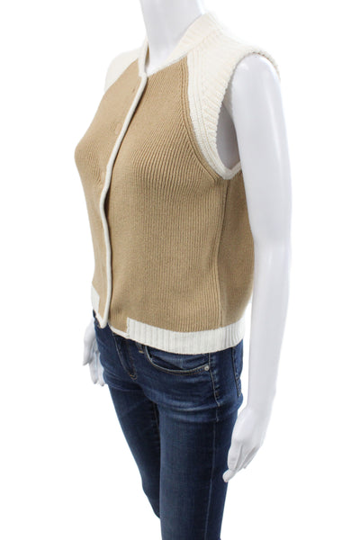 Central Park West Womens Sleeveless Mock Neck Sweater Vest Beige Size XS
