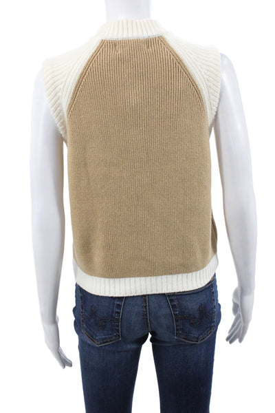 Central Park West Womens Sleeveless Mock Neck Sweater Vest Beige Size XS