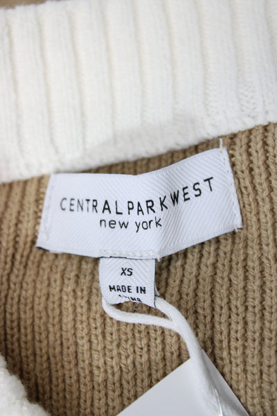 Central Park West Womens Sleeveless Mock Neck Sweater Vest Beige Size XS