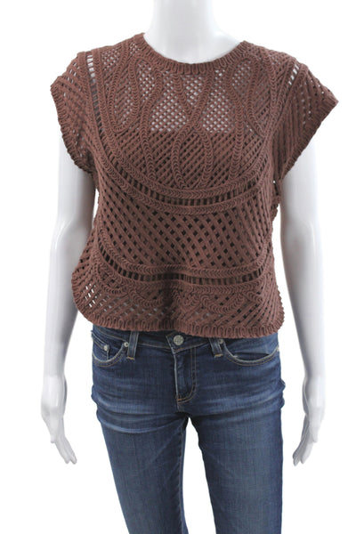 Central Park West Women Sleeveless Pullover Brown Bohemian Cotton Size M