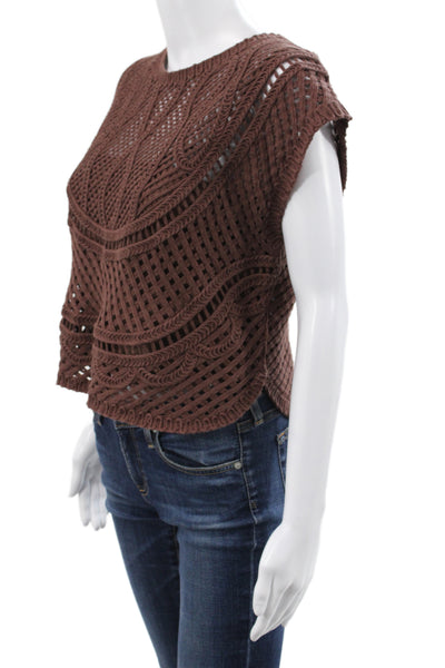 Central Park West Women Sleeveless Pullover Brown Bohemian Cotton Size M