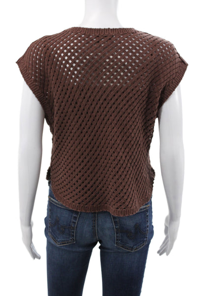 Central Park West Women Sleeveless Pullover Brown Bohemian Cotton Size M