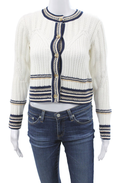 Central Park West Womens White Striped Cardigan Cotton Long Sleeve Size XS