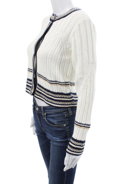 Central Park West Womens White Striped Cardigan Cotton Long Sleeve Size XS